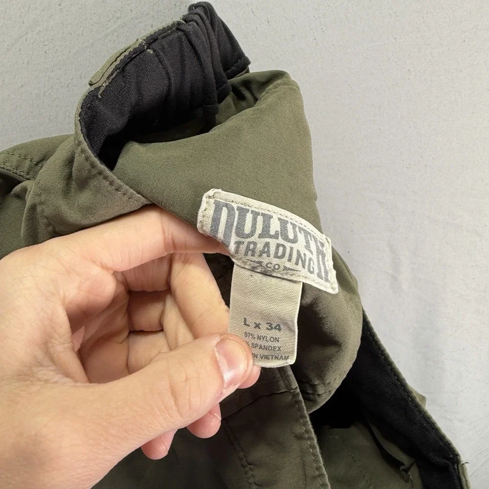 Duluth Trading Cargo Pants Men Large 34x34 Nylon Work Forest Green Dad Hike Camp - Picture 12 of 14